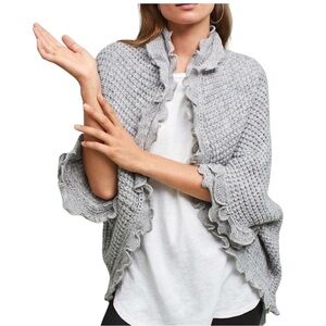 Anthropologie Gray Ruffled Sweater